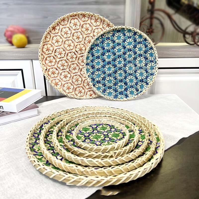 Handwoven Bamboo Fruit Basket & Tray Set 5 Pieces