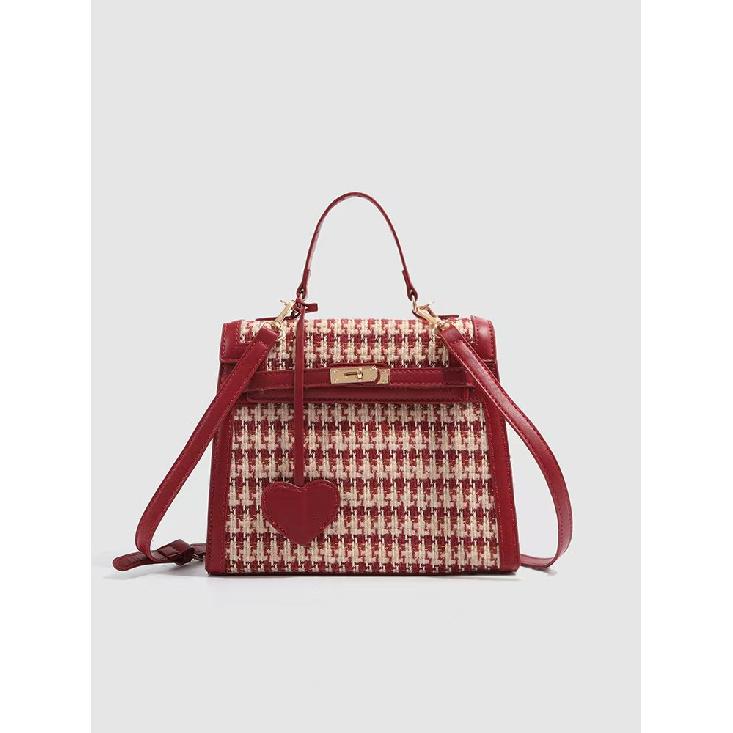 

2024 Новая Свадебная Сумка в Гусиную Лапку с Цветными Блоками, Сумка Невесты, Модная Нишевая, Высококлассная, Сумка через Плечо, Сумка Кроссбоди, Модная Сумка красный