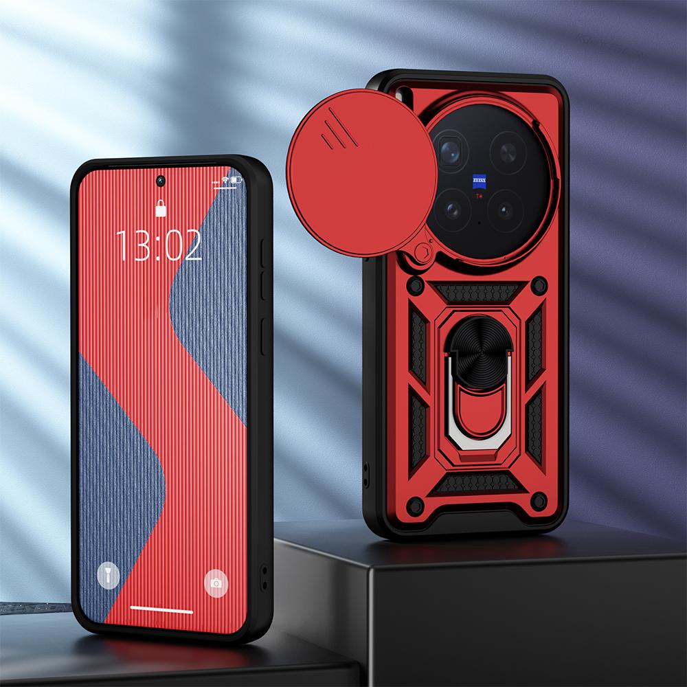 KEYSION Shockproof Armor Case for VIVO X300 Pro 5G Silicone+PC Slide Camera Lens Protection Ring Stand Phone Cover for VIVO X300