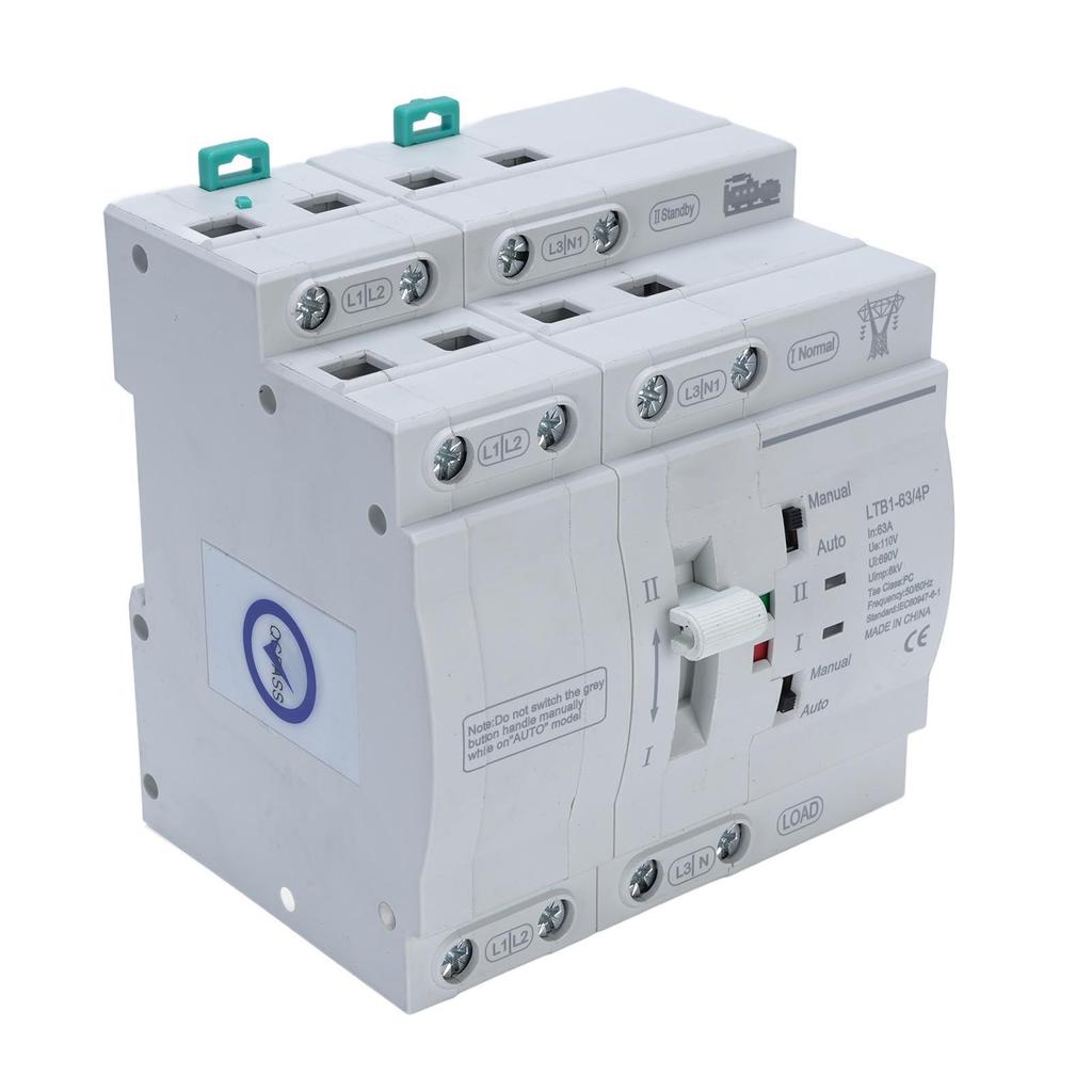 Double Power Automatic Transfer 4P 63A DIN Rail Mounted ATS for Home Backup Generator and Emergency Power Supply System
