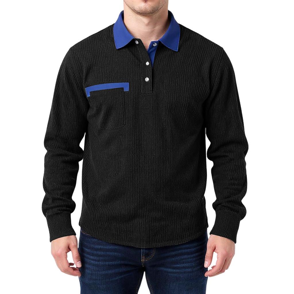 Men's Double Color High Collar Button Long Sleeve Shirt Casual Autumn/Winter Top