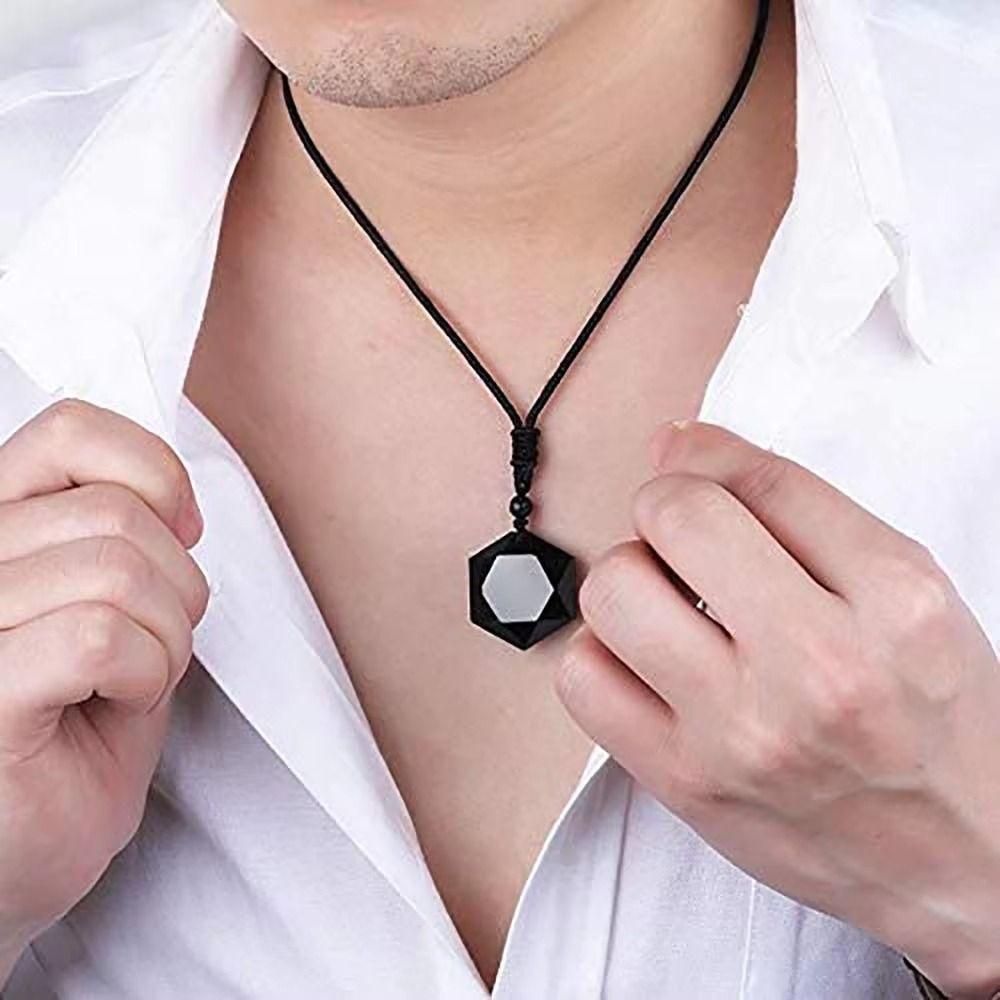 Lucky Love Obsidian Necklace Amulet Pendants Stone Necklace Hexagram Pendant  Jewelry Gift