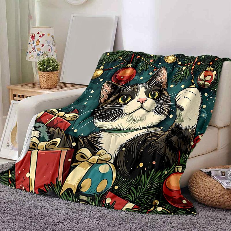 1pc Christmas Cat Blanket  Soft Warms, Living Room, Travel, Camping, Car Blankets