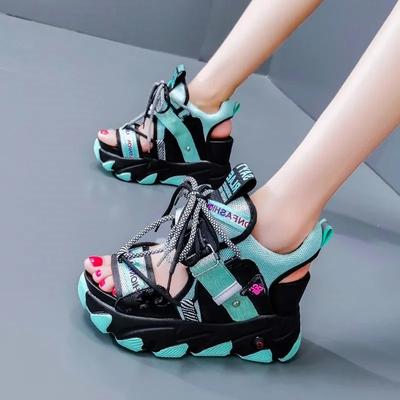 2024 Summer Women 9CM Chunky Platform Sandals Designers New Brand Beach Casual Shoes Woman Lace Up Wedges Fashion Sandals Ladies