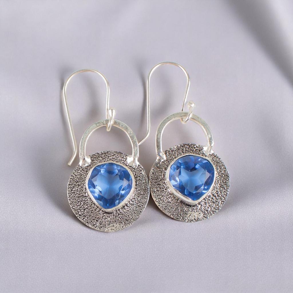 Blue Tanzanite Gemstone 925 Sterling Silver Jewelry Handcrafted Earrings 1.30" EE-63-7
