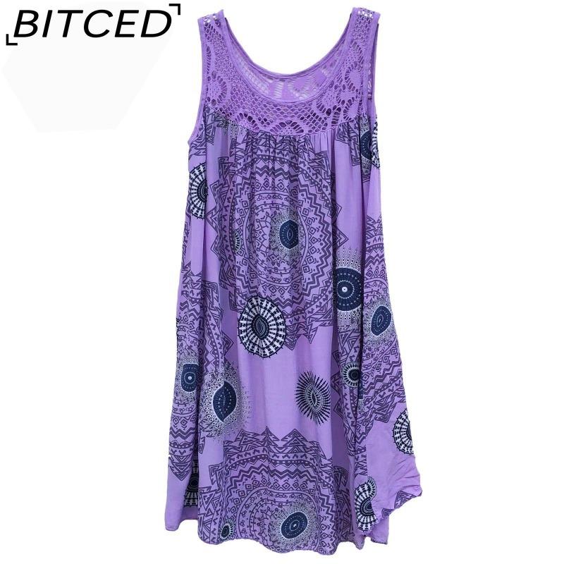 BITCED Moda damska Letnia wiosna Jednolity kolor Drukuj Bez rękawów O-Neck Wysoka talia Casual Sukienki