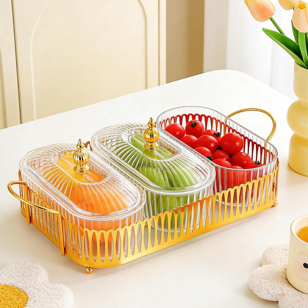 Multi-compartment Transparent Tray Decorative Candy Nut Dish Food Serving Bowl for Living Room Table