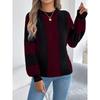 Fashionable Women's Hoodie: Casual Contrast-Striped Lantern-Sleeve Pullover Knitwear