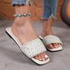 Women's Flat Rhinestone Slippers Women's One-line Sandals Peep-toe Beach Shoes