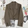 Smvp Black Cropped Blazers Woman Trend All-match Notched Collar Crop Jacket Women Korean Chic Single Button Suit Coat