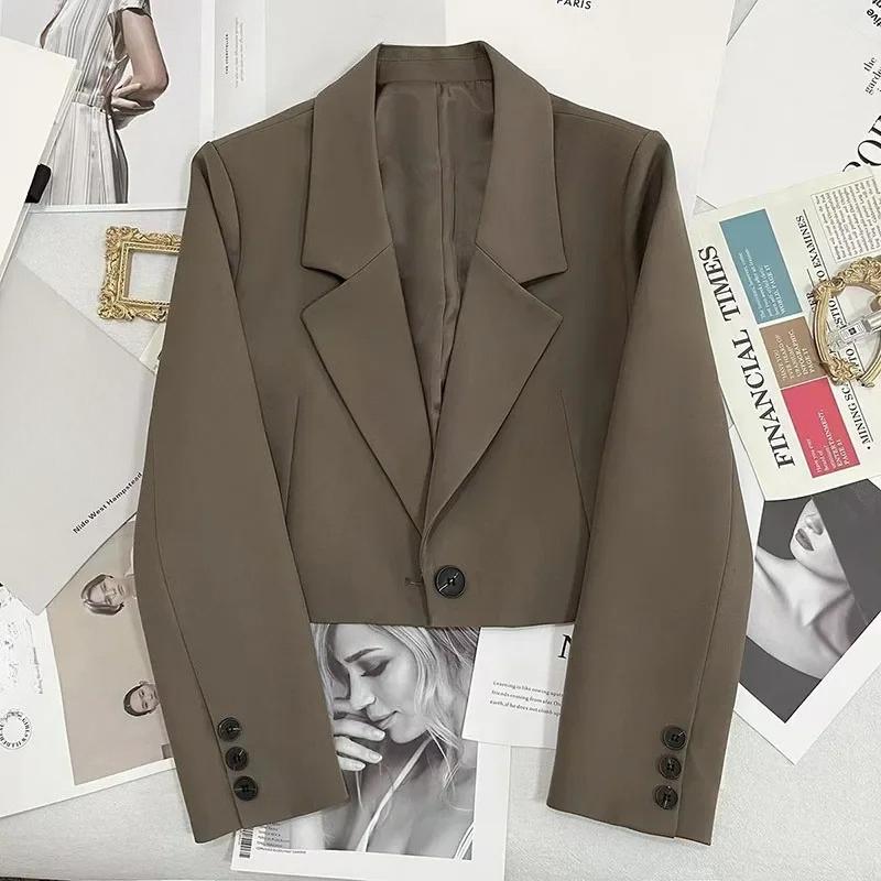 Smvp Black Cropped Blazers Woman Trend All-match Notched Collar Crop Jacket Women Korean Chic Single Button Suit Coat