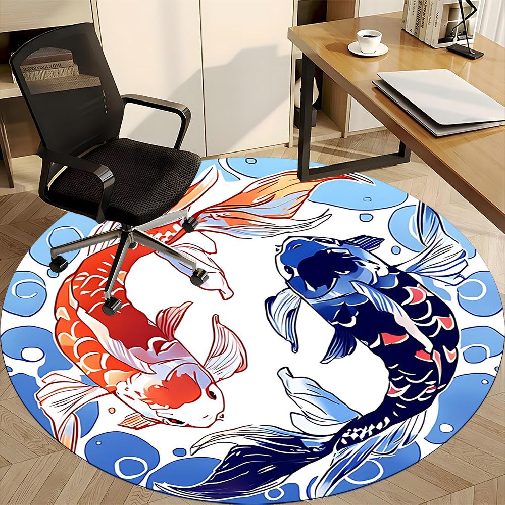 1PC Koi Fish Yin Yang Office Round Rug, Non Slip, Soft and Durable Office Rug for Interior Decoration, Perfect for Office