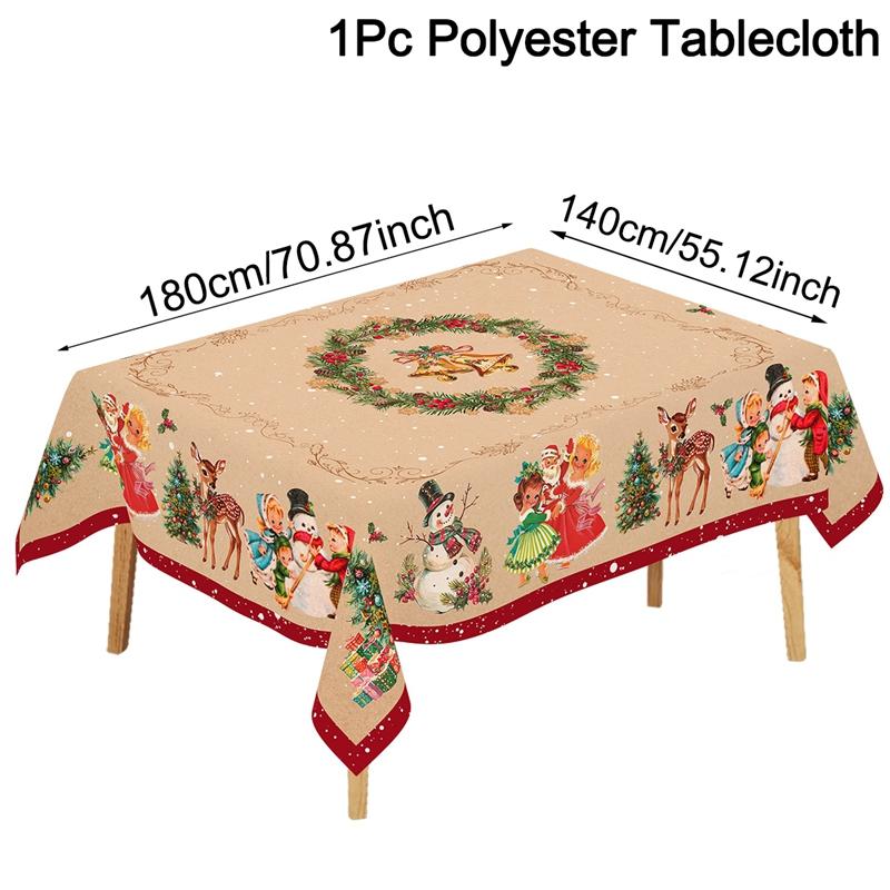 Vintage Christmas Tablecloth Snowman Elk Table Cover Christmas Decorations for Home 2026 Xmas Gifts Navidad Noel New Year 2026