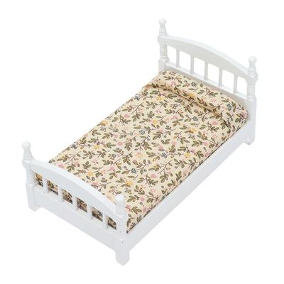 Holzpuppenhausbett 1: 12 Maßstab Miniatur Schlafzimmer Möbel Set mit Matratze Kissen