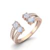 1.04 Cts Moonstone Front Open 925 Sterling Silver Rose Vermeil Split Shank Engagement Women Rings