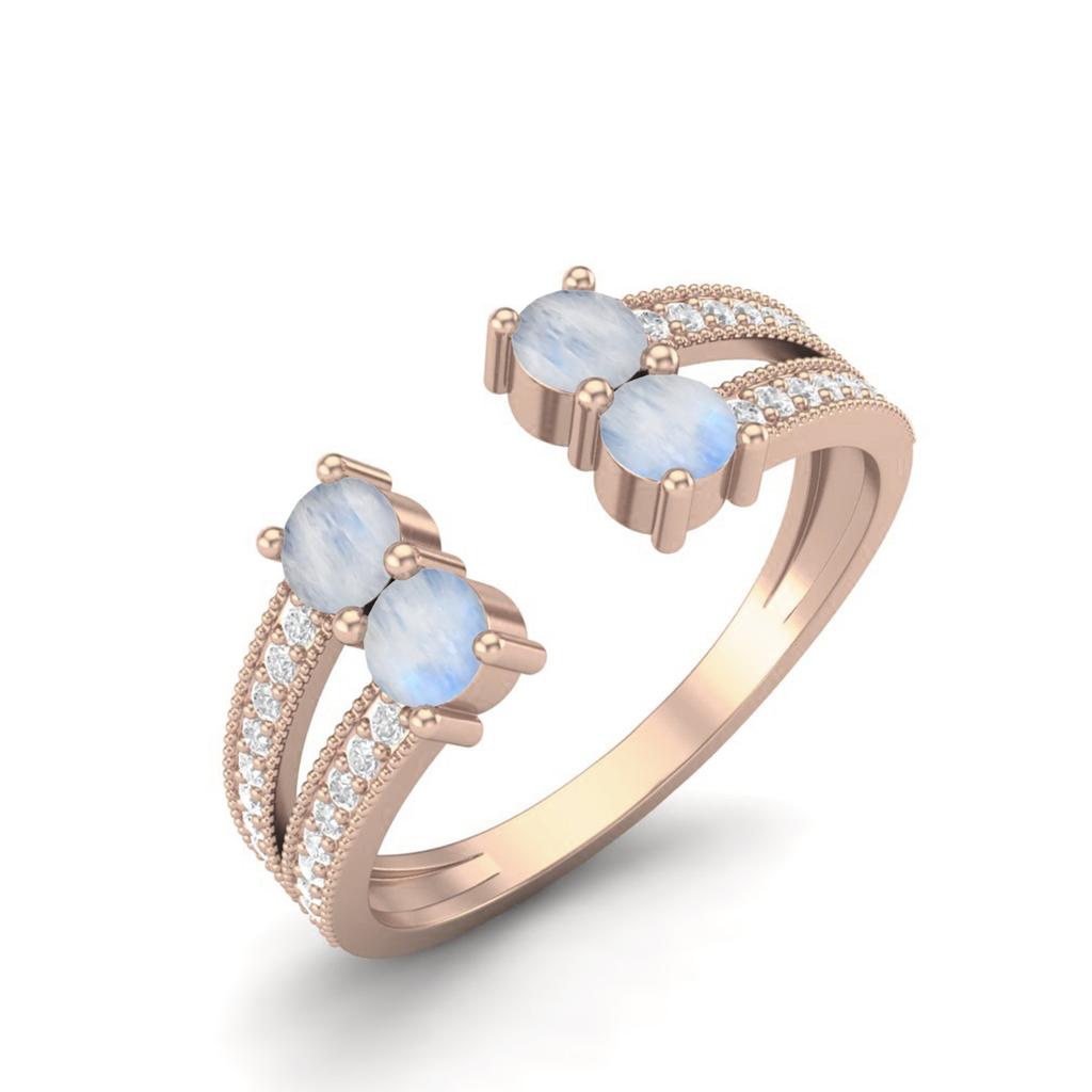 1.04 Cts Moonstone Front Open 925 Sterling Silver Rose Vermeil Split Shank Engagement Women Rings