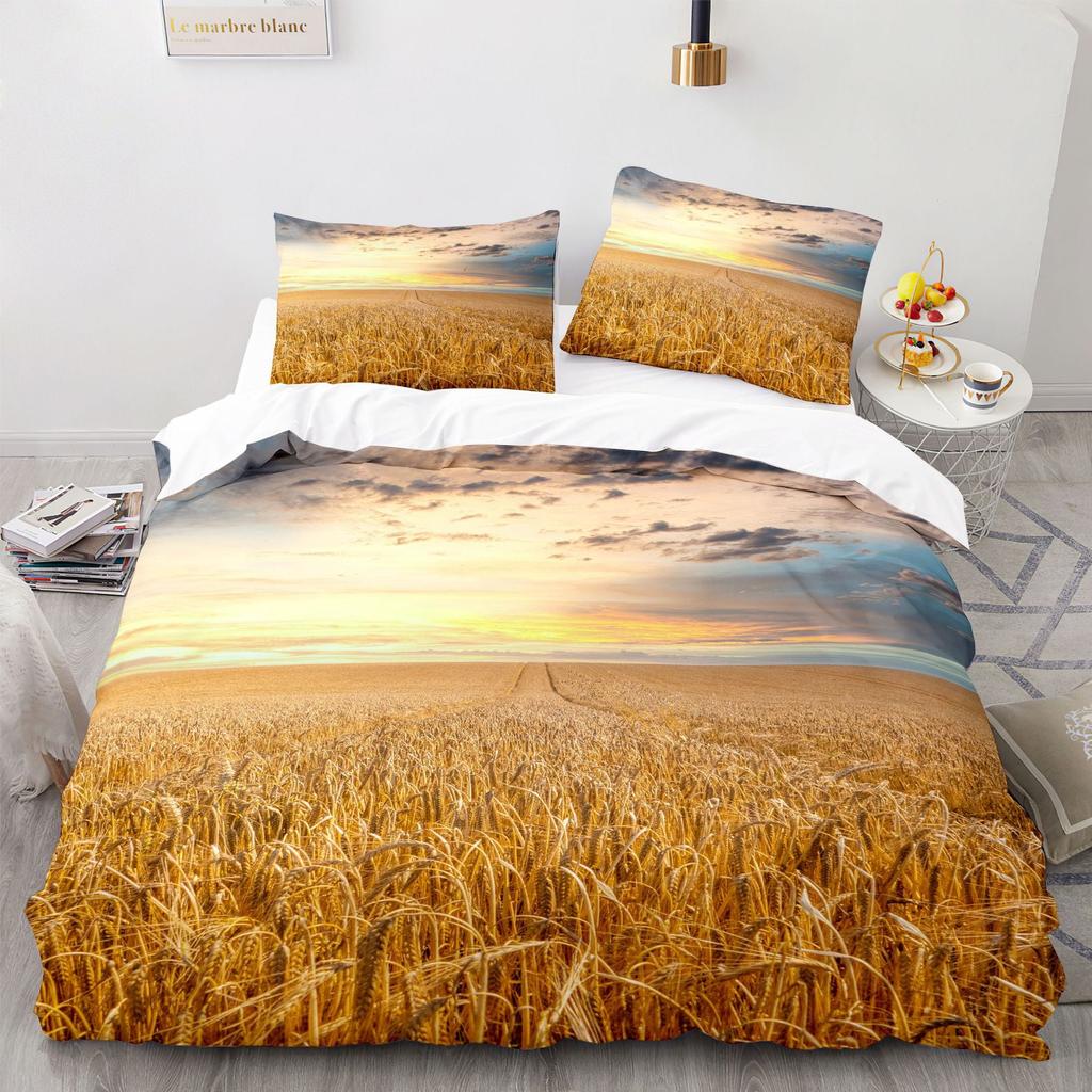 Wheat Field Lpluscape Soft Duvet Cover Quen Golden Wheat Ears Bathed In Sunlight Comfortable Quilt Cover Farm Theme Beding Set Warm Plus Nice