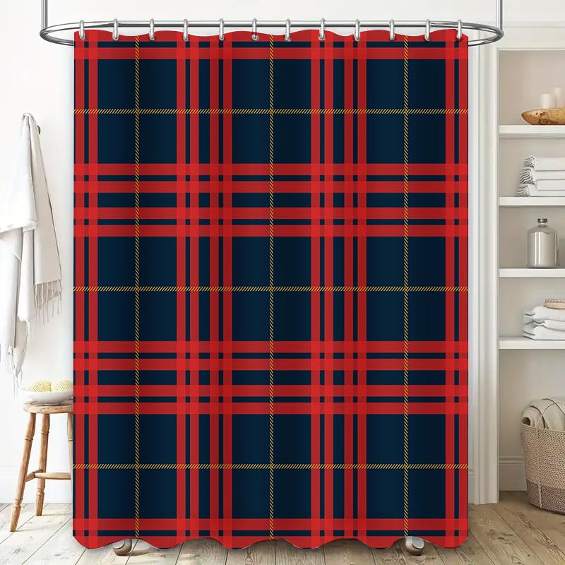 Checkered Shower Curtain Fabric with Waterproof Plaid Pattern for Bathroom Decor Red White Black Colorful Printed Design Size Cu