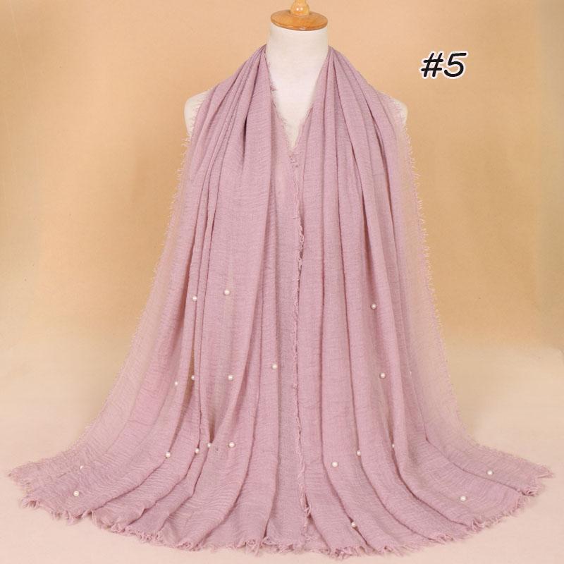 New Plain Crinkled Cotton Muslim Hijab Scarf Women Ladies Scarfs Shawls Head Wrap Pearl Beads Head Scarves Soft Muffler Stole