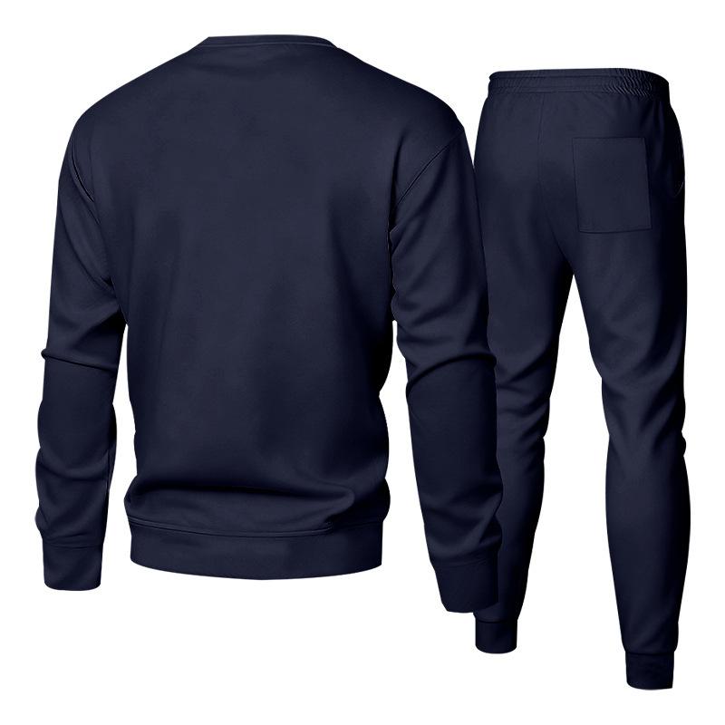 Autumn/Winter Heavyweight Men's Oversized Fleece-Lined Casual Sports Crewneck Sweatshirt Set