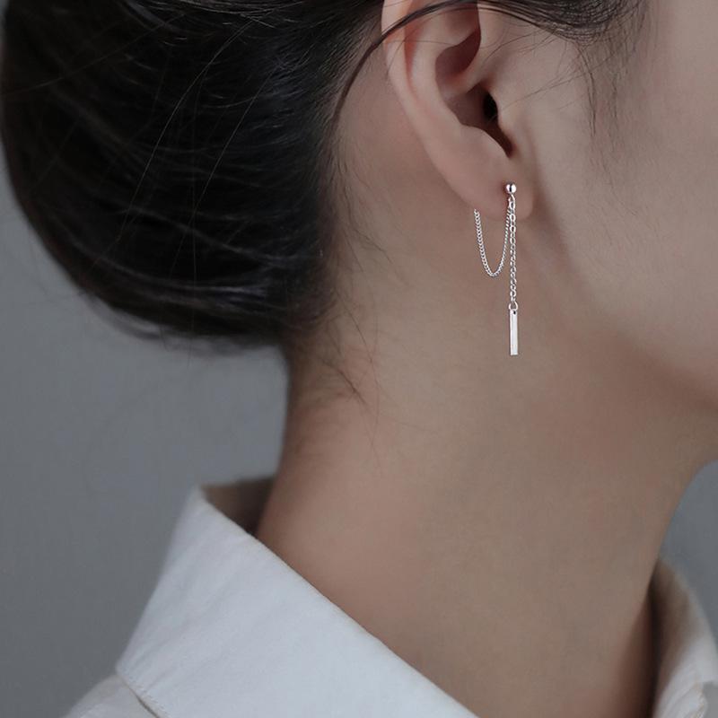 925 Silver Chain Stud Earrings - Summer Tassel Drop Earrings, Trendy Hip Hop European & American Style for Women (2021 Collection)