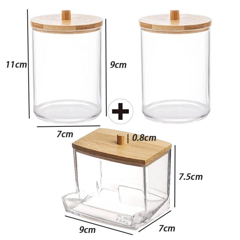 Acrylic Cosmetic Product Storage Box Containing Cotton Swab Container And Bamboo Lid Suitable For Toothpicks And Cotton Items