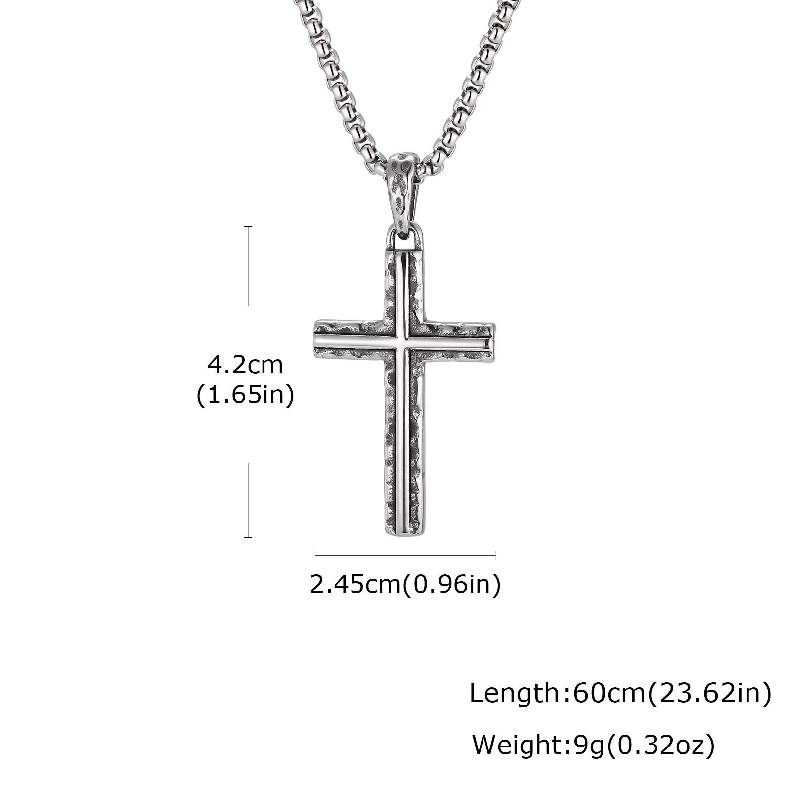Vnox Men s Stainless Steel Cross Pendant Necklace, Textured Religious Christian Jewelry with Box Chain, Punk Style Gifts for Him 60cm 23.62inch