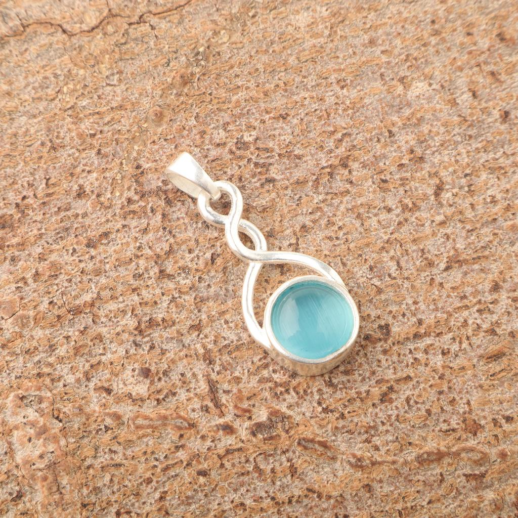 Blue Cat's Eye Gemstone Pendant, 925 Sterling Silver Pendant Jewelry, Handmade Jewelry Pendant, Balancing Jewelry Gift For Women