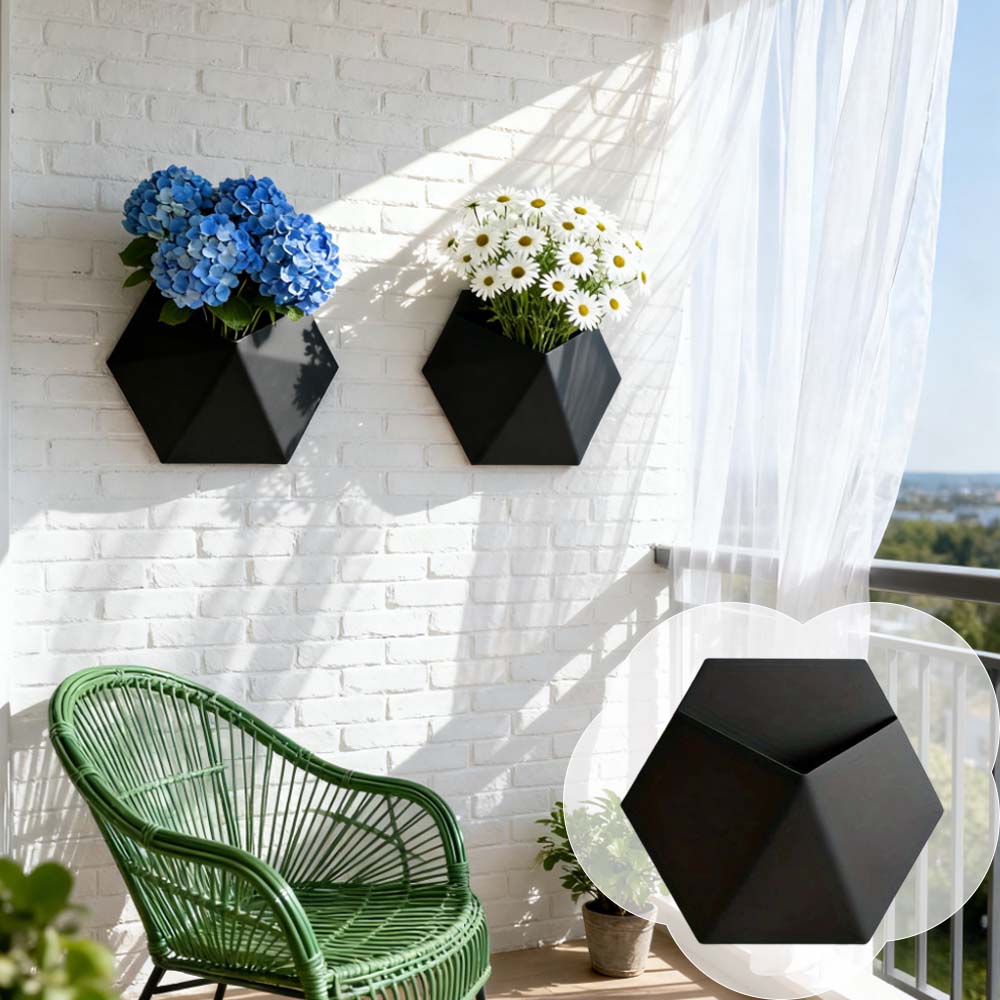 Black Geometric Wall-Mounted Planter Pot Decorative Hanging Vase for Flowers Succulents Living Room/Kitchen Macetas Decorativas