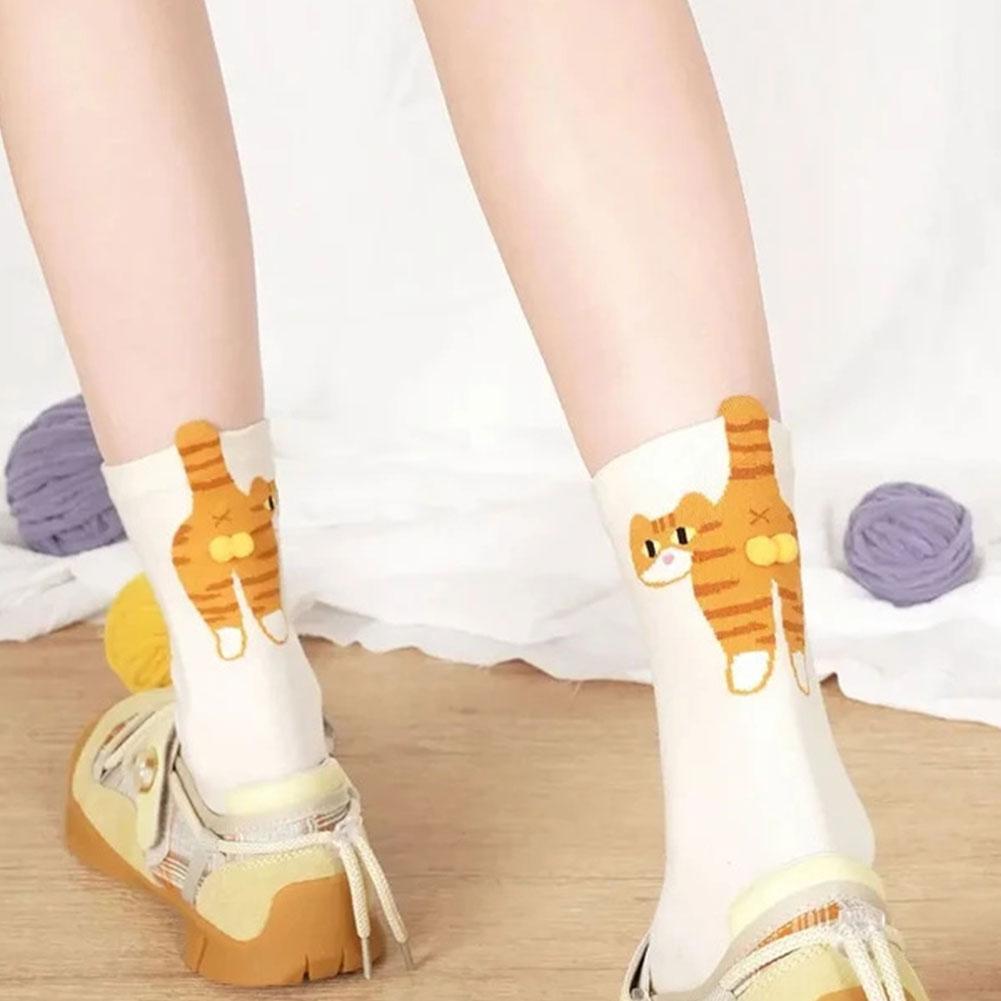 1/2/3/5/10PCSPCS Cute Cat Socks With Balls For Women 3D Funny Cat Socks With Fuzzy Balls Novelty Animal Crew Cotton Sock
