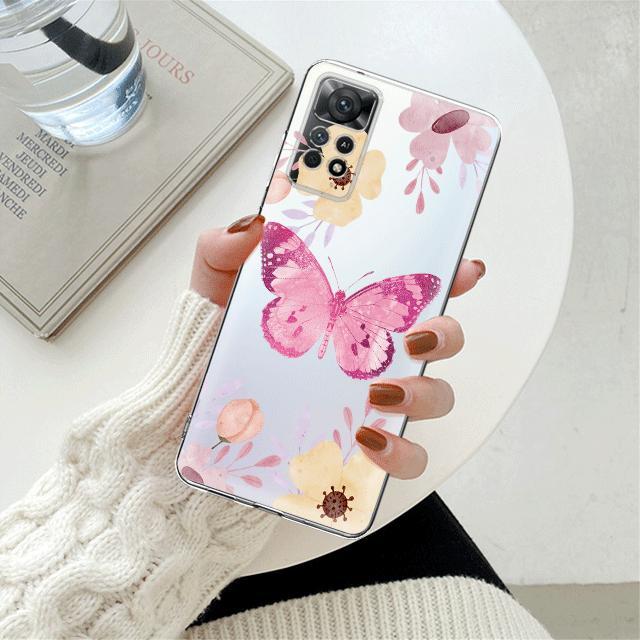 Flower Butterfly Clear Phone Case For Xiaomi Redmi Note 12 7 8 9 8t 11t 8 10 Pro 9s 10s 11 11s For Mi 9a 9 9c 9t 10 10c K40