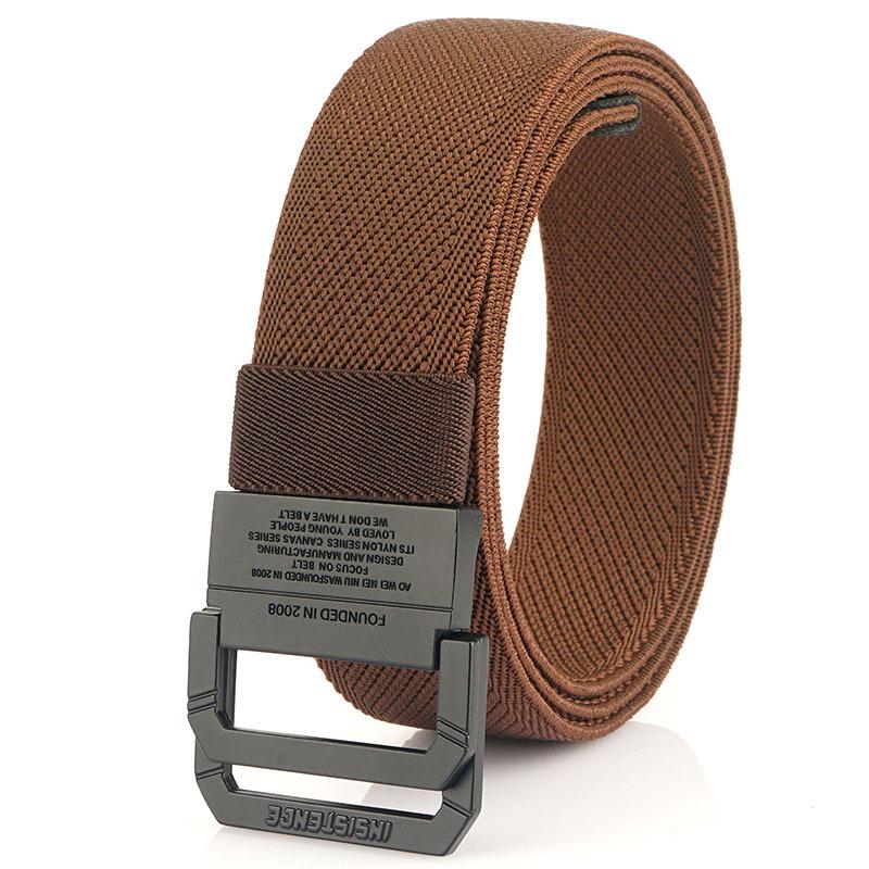 Unisex Black Metal Double Ring Buckle Elastic Canvas Belt for All Seasons