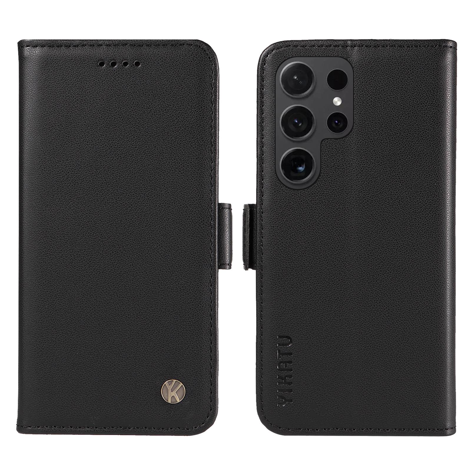 For Samsung Galaxy S24 Ultra Wallet Phone Case YIKATU YK-003 Leather Stand Cover -  Black A