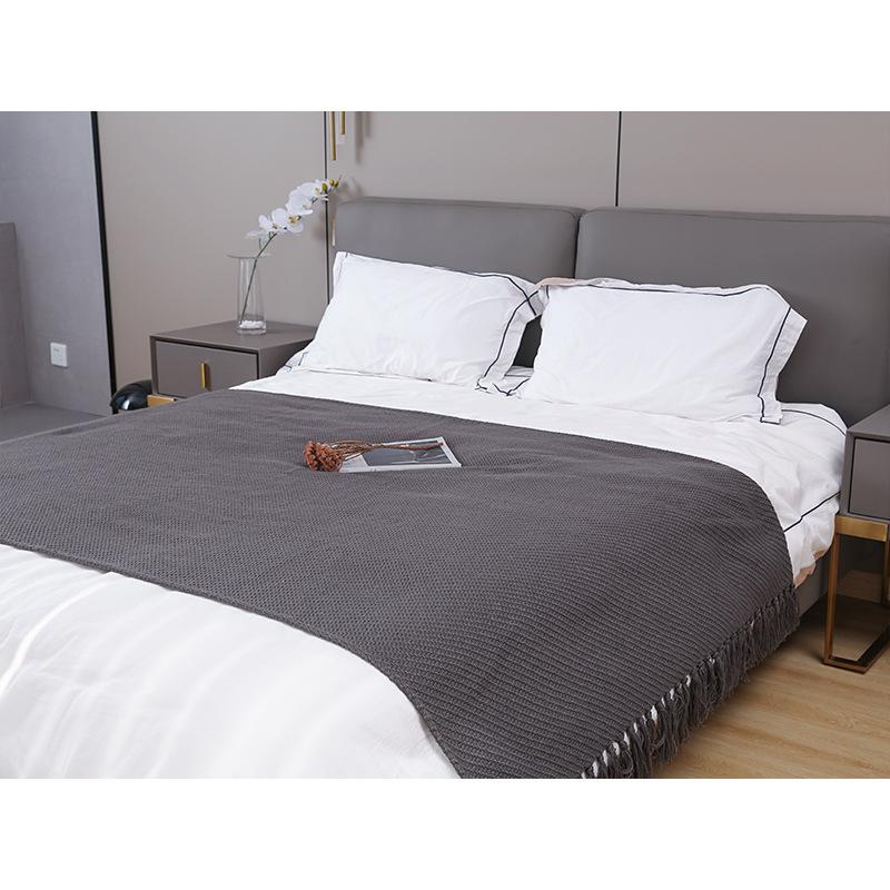 Nordic Solid Color Wool Blanket Woven Pattern Hotel Bed Tail Towel Sofa Blanket Knitted Nap Bed Cover Travel Shawl
