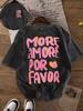 MORE AMORE POR FAVOR Stampa Grafica Girocollo Manica Corta Retro Casual Quotidiano Lavato Maglietta Top Uomo Donna Unisex Top Casual