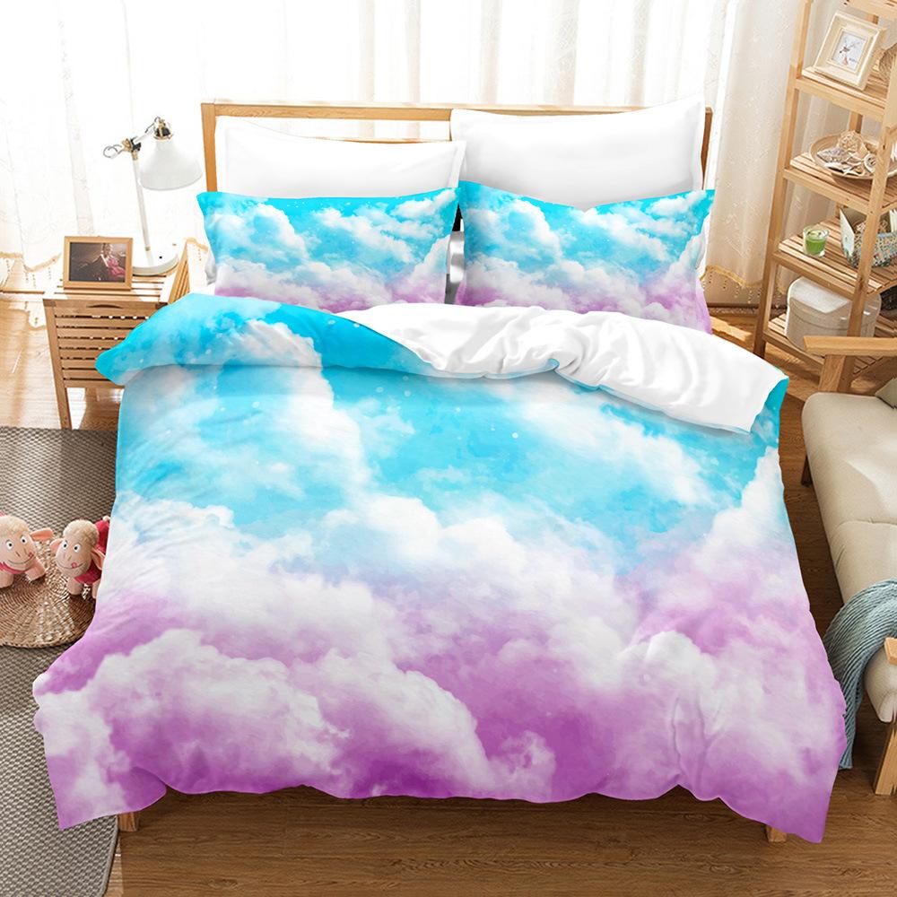 Cloud Sky Duvet Cover Set Pink Blue Cloud Rainbow Pattern King Queen Twin Full Size For Kids Boys Girls Polyester Bedding Set