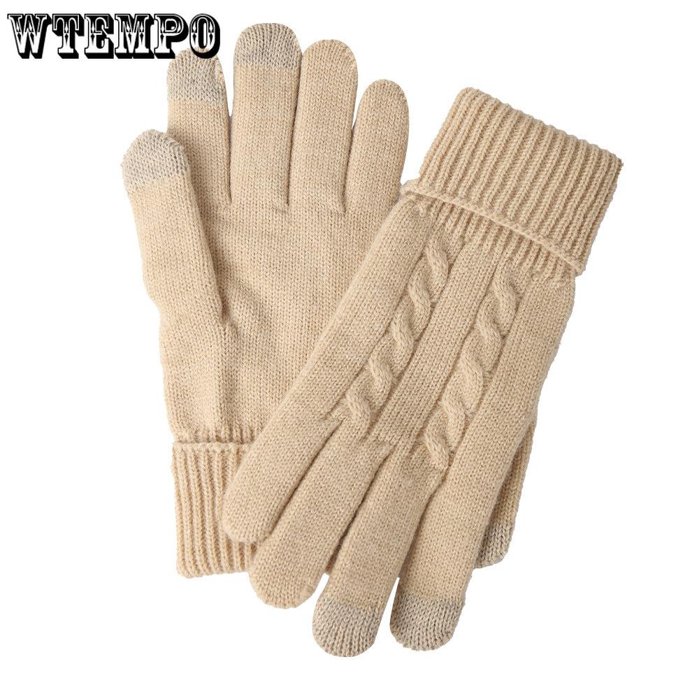 Gestrickte Handschuhe für Damen Herbst und Winter Warme und Kältebeständige Handschuhe Outdoor Einfarbige Wollhandschuhe Touchscreen-Handschuhe