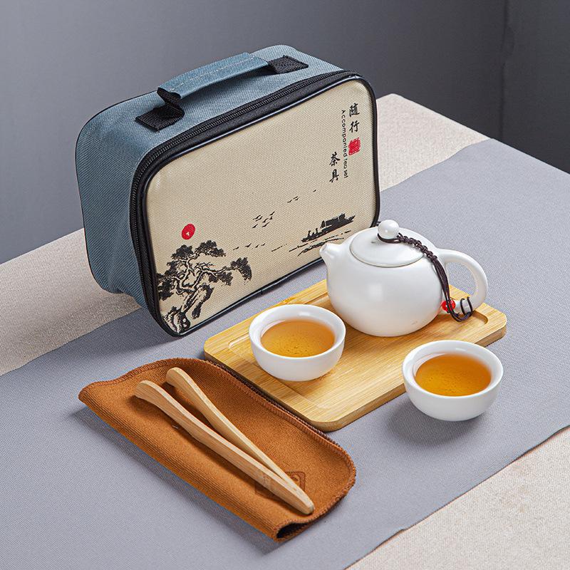 

Ceramic Kung Fu Travel Tea Set Featured Companion Business Gift Portable Bag