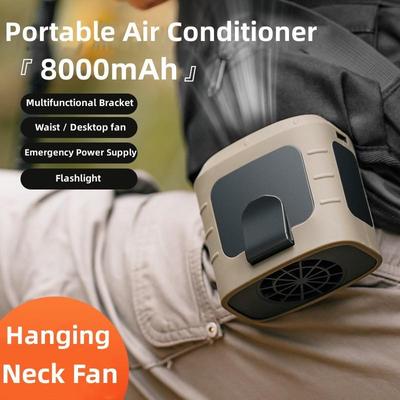 Multi-funcional ventilador ao ar livre pendurado pescoço ventilador portátil acampamento caminhadas esportes usb mini ventilador com banco de potência 8000mah com luz