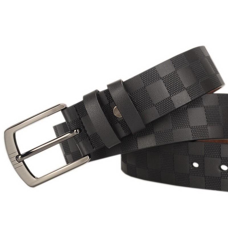 

Genuine leather men s cowhide pin buckle belt checkerboard pattern belt fashion new belt holiday gift 130cm чорний