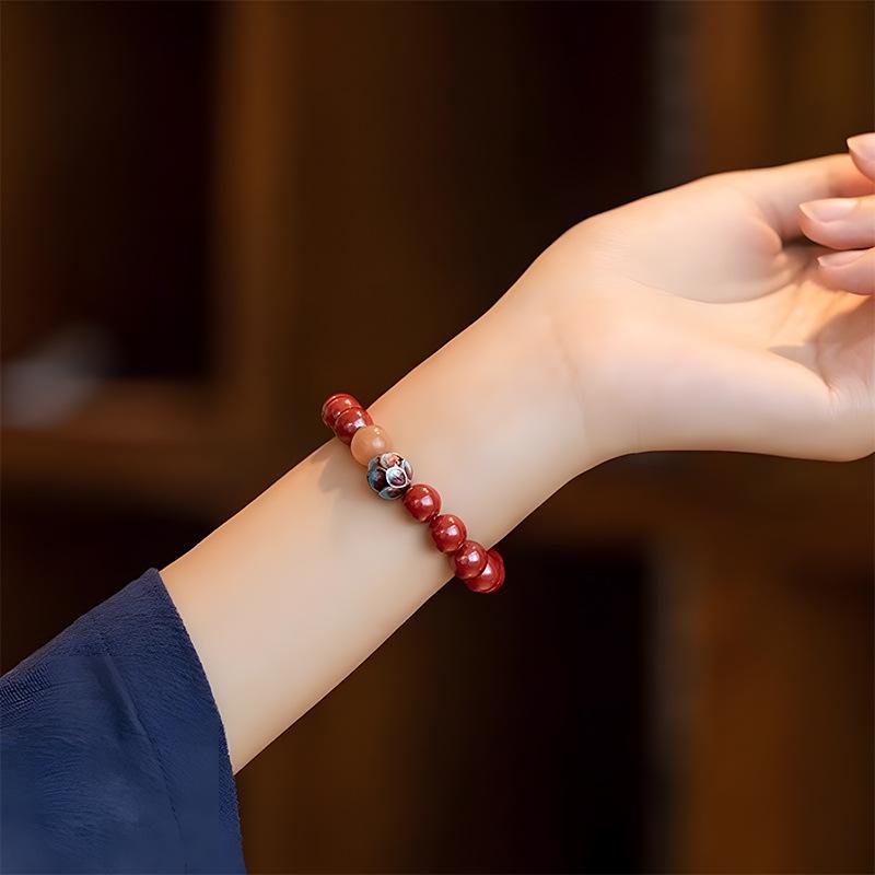 Přírodní surový rumělkový lotosový náramek na očištění mysli v fialových, zlatých a červených tónech