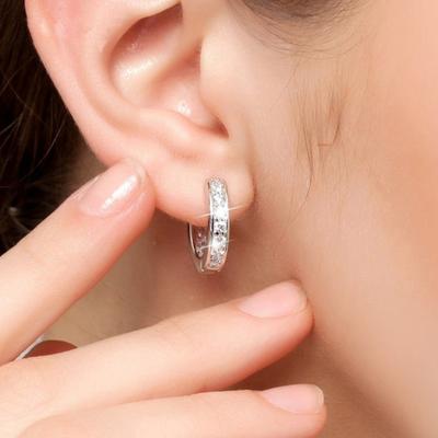 1 Pair Women Huggie Earrings Cubic Zirconia Round Hoop Earrings Couple Ear Jewelry Electroplated