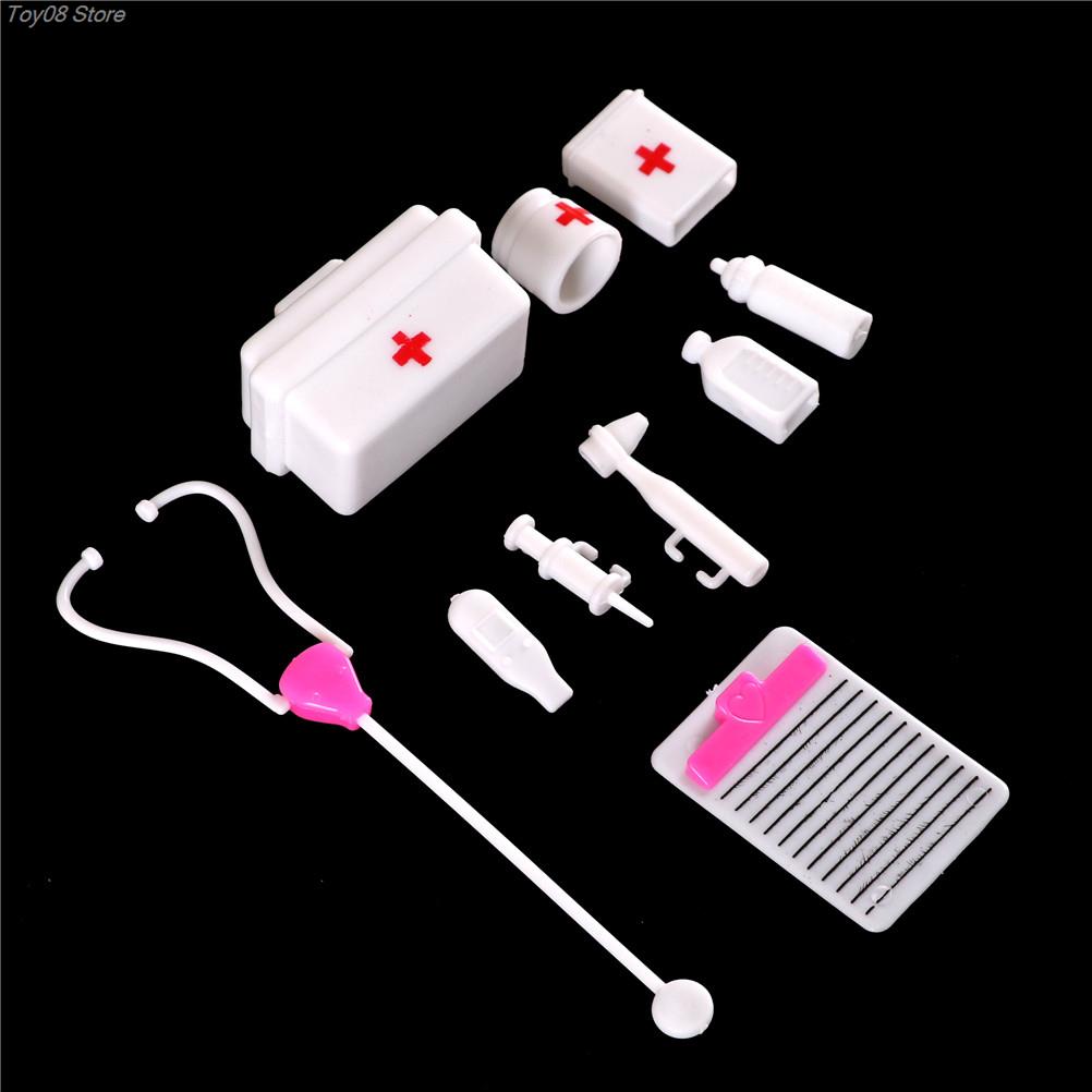 10Pcs/Set Kids Toys Doctor Set Baby Pretend Play Suitcases Medical Kit Simulation Medicine Box With Doll Girl Toy For Children