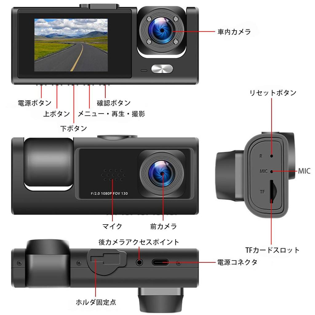 Restars Dash Camera, 3 Cameras, 1080P Small Dash Camera, For Cars, 360° Full HD