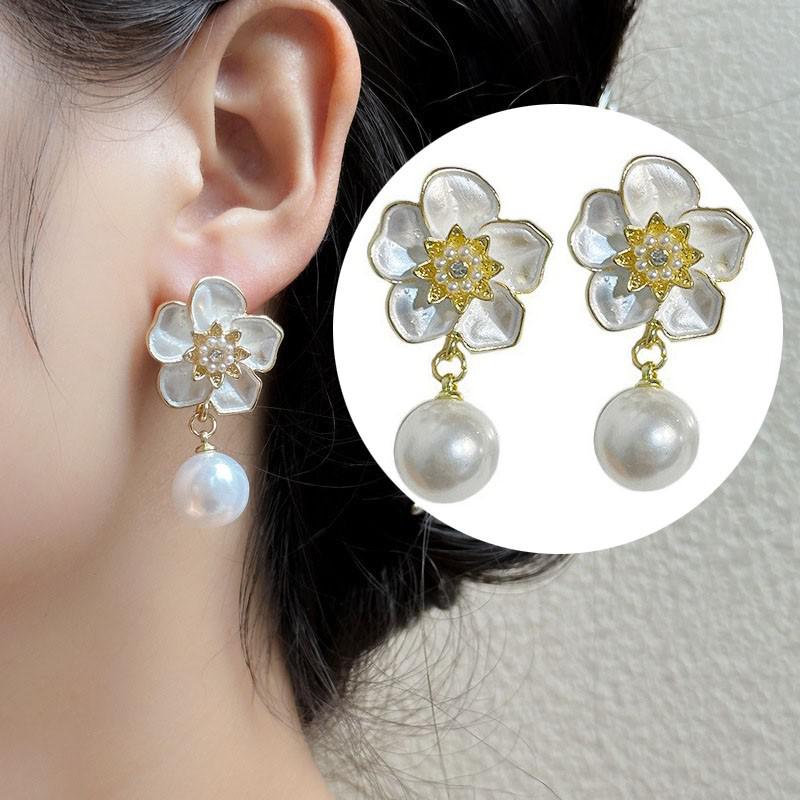 925 Silver Needle Crystal Pearl Leaf Flower Earrings For Women Jewelry Trending New Fresh Rural Style Stud Earrings Gift