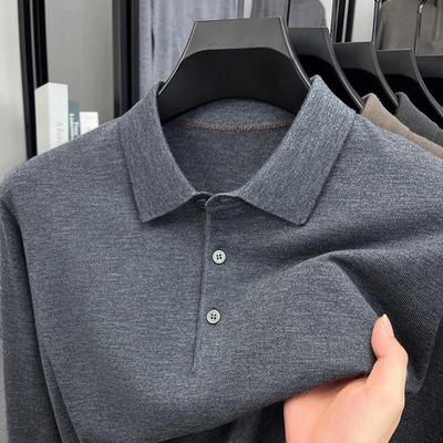 Men's Wool Silk Lapel Sweater, Solid Color, Versatile Thin Knitwear, Fashionable for All Ages.