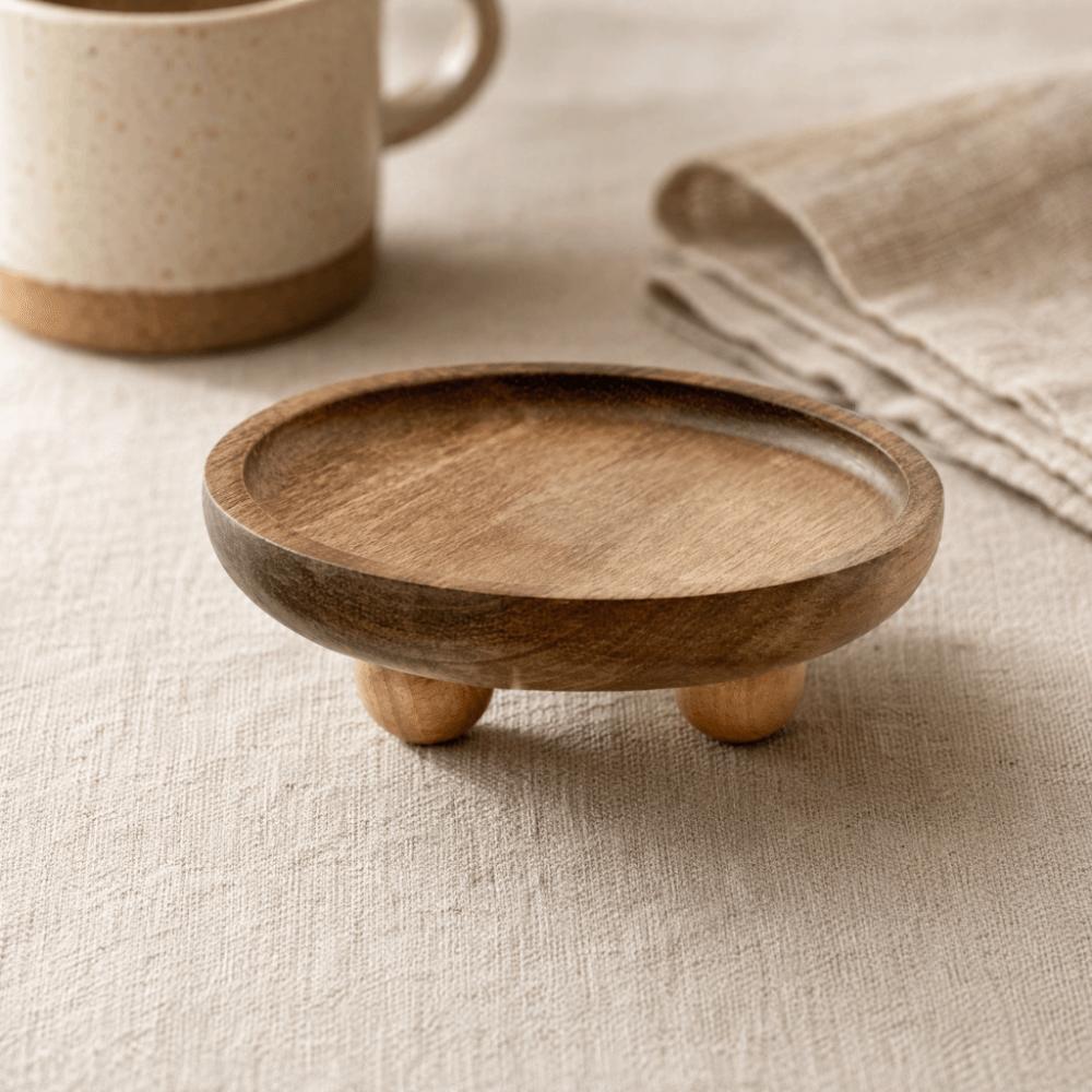 Wooden Oval Elevated Display Tray Bedroom Dresser Jewelry Arrangement Tray round
