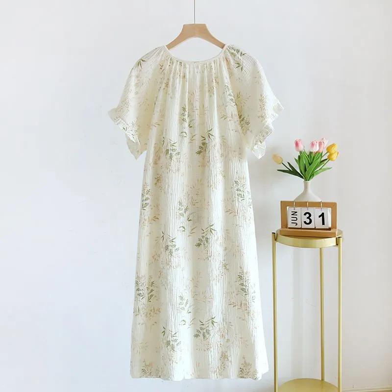 Women's Lightweight Summer Short-Sleeve Nightgown: A Simple, Double-Layered, Loose-Fitting, Breathable Knee-Length Dress