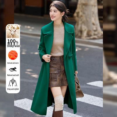 Bailuyu Women's 100% Wool Lapel Double-faced Long Coat