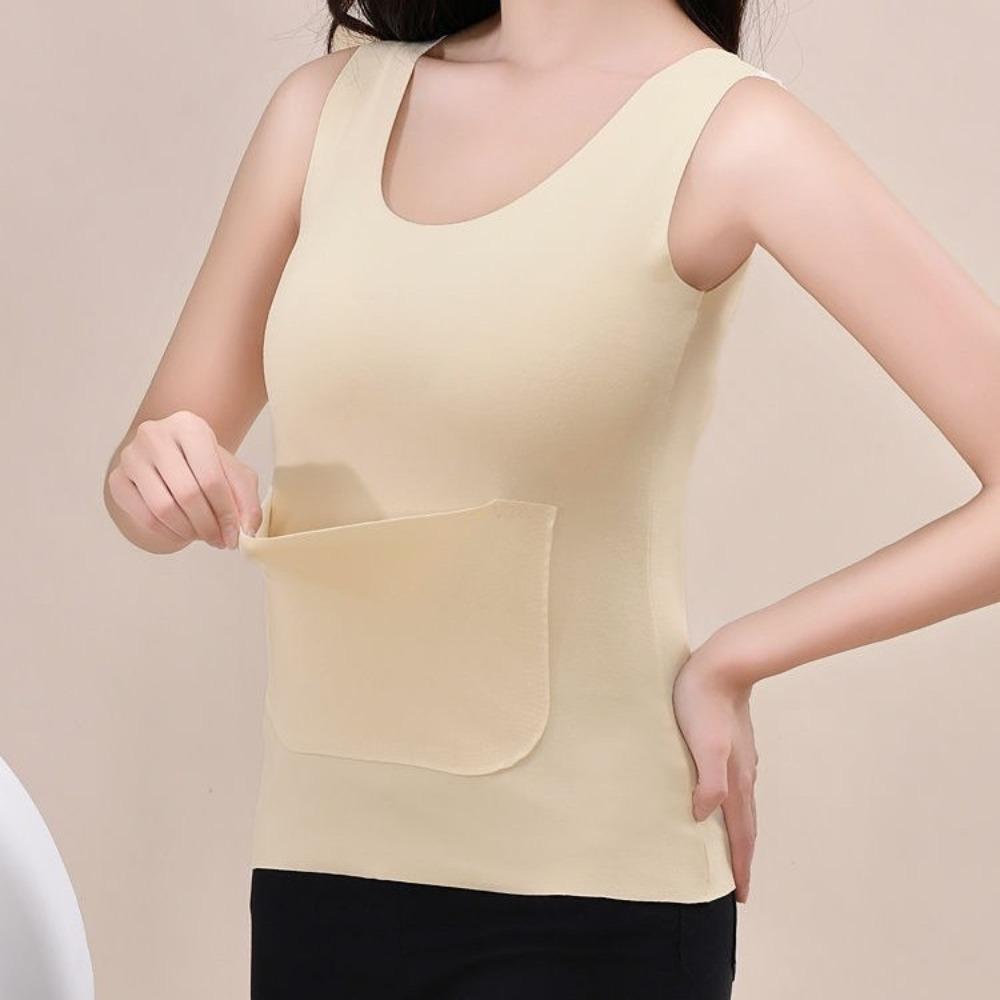 Sleeveless Thermal Underwear Camisole Double Pockets Thermal Tops Autumn Winter